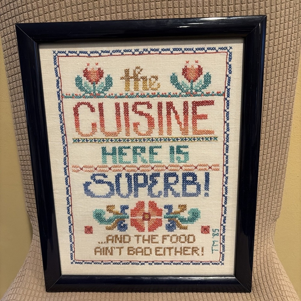 VTG Kitsch Framed Cross Stitch Sampler Kitchen Granny Grannycore‎ Cottagecore